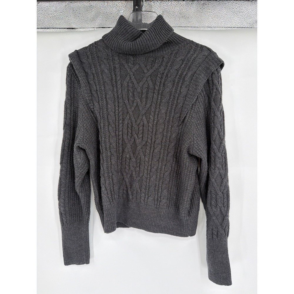 Skull Cashmere Charcoal Grey Cable Knit Turtleneck Sweater T45544 Mens S - Picture 2 of 6